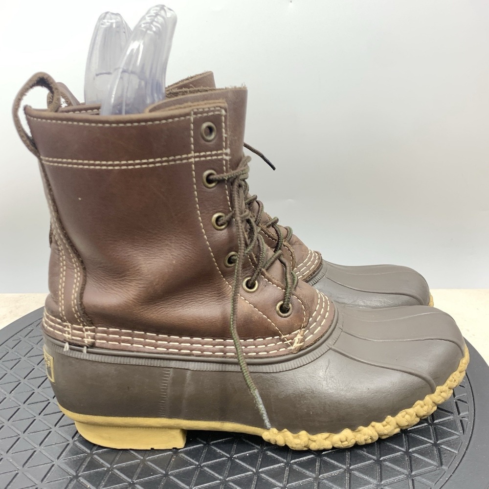 LL Bean Duck Boots Women Size 8 Shoes Dark Brown Leather Rubber Mid‎ 8" Tie